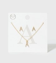 New Look Gold A Initial Earrings and Necklace Gift Set